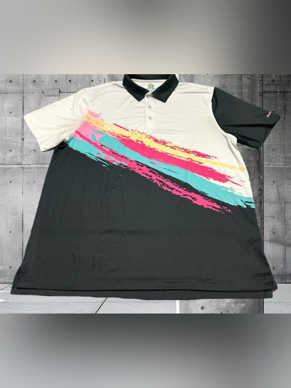 chubbies Colorblock Polo with Pink, Teal & Yellow Brushstrokes L
